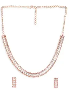 OOMPH Jewellery Rose Gold American Diamond CZ Necklace Set for Women & Girls Stylish Latest (NEJR25_O)