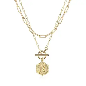 Jewels Galaxy Jewellery For Women Gold Plated Alphabetical R Layered Necklace (CT-NCK-44256-R)