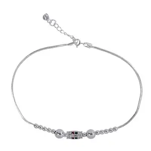 TARAASH 925 Sterling Silver Multi CZ Beaded Single Anklet for Women
