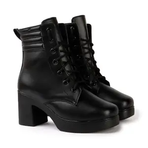 STRASSE PARIS Women’s High Ankle Padded Boots | Stylish Lace-Up Block Heel Design,5