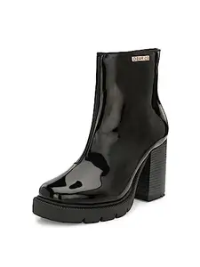 EL PASO Women Black Faux Leather Casual Slip On BootsEPW8400Black_6