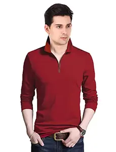 V3Squared Men's Cotton Blend Full Sleeve Regular Fit Polo Maroon T-Shirt for Men[CKLR_MRN_XX-L, Maroon, XX-Large]