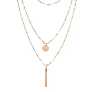 VOYLLA A Bar And Disc Gold Plated Charm Necklace