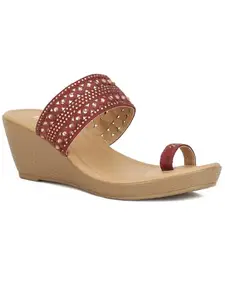 Bata Women's Wedge Heel Sandal - Maroon (4 UK) (6715867)