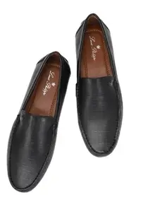 Louis Philippe Men Black Leather Slip Ons