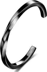 Karishma Kreations Twisted Bracelet for Men girls women Boys brother boyfriend gents Fashion Black Bracelet for Boys Stainless Steel stylish hand cuff Kada for men Cuff accessories mens Bracelets adjustable