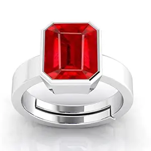 Kirti Sales 5.00 Ratti Natural Manik Lab - Certified Ruby Manik Silver Plated Adjustable Ring For Men & Women Astrological Purpose {Lab - Teseted}
