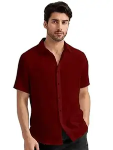 WIZOON Men’s Black Casual Cotton Shirt | Regular Fit Short Sleeve Button-Down | Shirts for man | Spread Collar | man Stylish