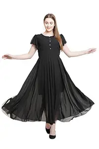 A R J FASHION ArJ Fashion Casual & Party Georgette Maxi A-line Dress for Girls & Womens by Black & Blue & Beige Colour (s to XL) (Black, Large)