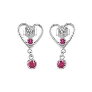 Voylla 925 Sterling Silver Valentine's Day Collection Pink CZ Heart Drop Earrings
