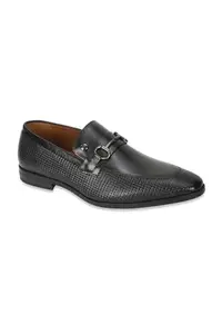 Louis Philippe Men Black Formal Leather Textured Slip-ons