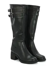 Delize Black Women Vegan Leather Chelsea Knee Boots 64520-39