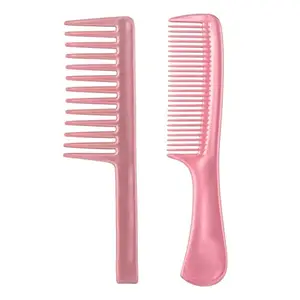 FYNX Grooming 1 Handle Comb And 1 Wide Teeth Shampoo Comb For All Purpose Hair Combs for Men and Women, Set of 2pcs Pack of -1 (Pink) (Color may vary, As per stock)