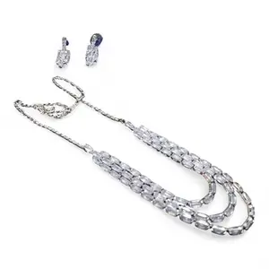 Elegant 3 Layered AD Necklace Set with Matching Earrings | Stylish Party & Wedding Jewellery for Women and Girls