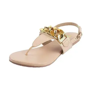 Metro Women Beige Synthetic Leather Flat Fashion Sandal UK/4 EU/37 (33-358)