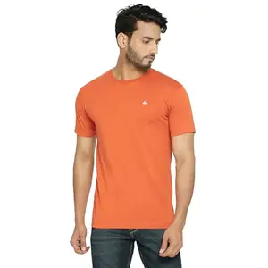 VIP Men's Casual Plain/Solid T-Shirt of Cotton in Round Neck, Half Sleeve Rust