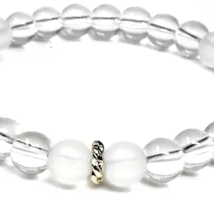 JAZ Handmade Clear Crystal & Frosted Cystal Natural Stone Beads 8mm Healing Bracelet for Unisex