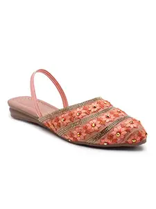 AROOM Women and girls fashionable flats sandal (PEACH, numeric_4)