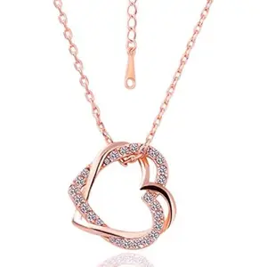 Shining Diva Fashion Embracing Hearts-in-Love 18K Rose Gold Plated Austrian Crystal Pendant Necklace for Girls/Women(Golden)(rrsd5930np)