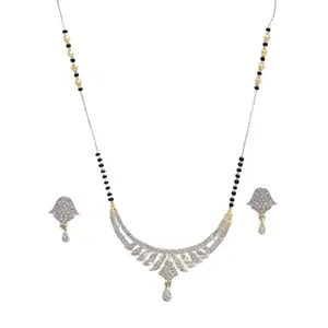 TIYARA Women's Traditional Elegant Gold With Black Beads Mangalsutra & Earrings Set (TF-MS-12) (Black & Gold)