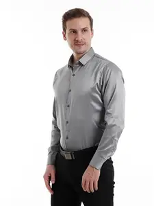 Men's Full Sleeve Velvet Formal Shirt (in, Alpha, XL, Regular, Grey)