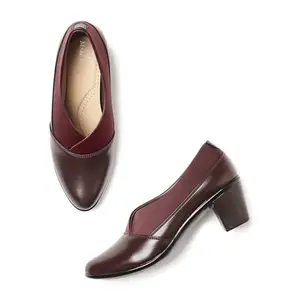 Marc Loire Women Pointed Toe Formal Block Heel Mules Shoes (Brown, 4)