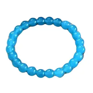 RRJEWELZ Natural Blue Jade 8mm Round Shape Smooth Cut Beads 7 Inch Stretchable Bracelet For Men & Women. Unisex Bracelet For Healing, Meditation, Prosperity, Gift & Luck|STBR_RR_10382_7.0
