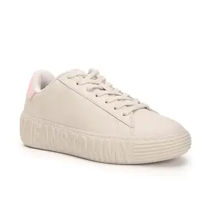 Tommy Hilfiger Leather Solid Beige Women Flat Sneakers (F23HWFW183) Size- 36