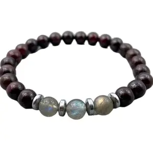LKBEADS Labradorite & Garnet Bracelet | Handmade Beaded Bracelet for Unique Style And Energy Healing|8mm Round|Smooth|Multicolor|SRC_LI_000821