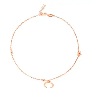 ZAVYA 925 Sterling Silver Moon and Star Rose Gold Plating Anklet (Single) | Gift for Women & Girls | With Certificate of Authenticity & 925 Hallmark