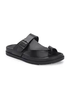 San Frissco Men's Sandals with Open Toe Strap/Perfect Fit for Summer and Rainy Season Easy to Walk Anti-Sweat Slipper, Chappal/Stylish Casual Trendy Floaters - 7 (Black)