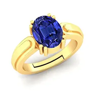 SIDHARTH GEMS 7.25 Ratti 6.00 Carat Certified Unheated Untreatet AAA+ Quality Natural Blue Sapphire Neelam Gold Adjustable Gemstone Ring for Women's and Men's