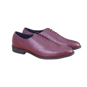PHABHU Premium Oxford Shoe - Cherry Color Pure Embossed Shoes for Men - Handmade Intalian Office Wear Stylish Shoe (Cherry, UK Footwear Size System, Adult, Men, Numeric, Narrow, 7)