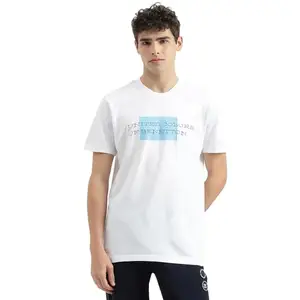 UNITED COLORS OF BENETTON Regular Fit Round Neck Printed T-Shirt (Size: 2XL)-24P3099J3358I101 White