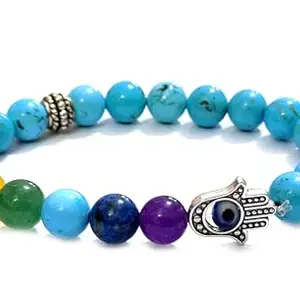 ASTROGHAR Natural Turquoise Chakra Crystals Blessing Hamsa Hand And Evil Eye Bracelet