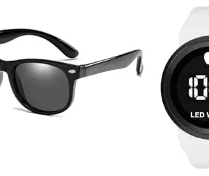 Rectangle SunglassWatch - for Men & Women for Boys & Girls Round LED Display Pack of 2 White Watch