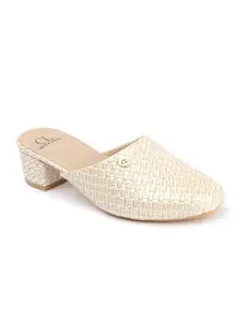 Carlton London Women Cream Stylish Slip-on Casual Wear, Party and Formal Wear Mule with Block Heels (36)