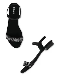 ROCIA By Regal Black Women Diamante Studded Flat Sandals