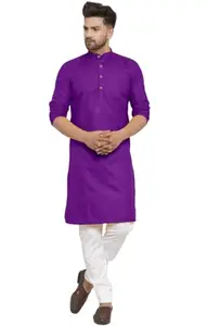 Peaceful Fashion Men Plain Kurta Purple
