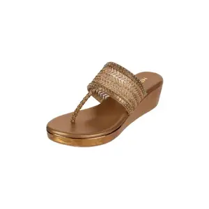 Metro Women Antique Gold Synthetic Braided Embellished Party Platform wedge sandal UK/4 EU/37 (35-1709)