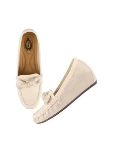 Shoetopia Upper Bow Detailed Cream Loafers for Women /EU36