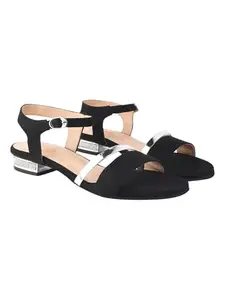 Shoetopia Solid Criss-Cross Straps Black Heeled Sandals For Women & Girls /EU37