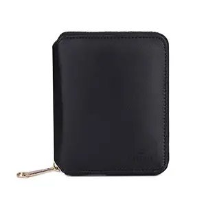 THE CLOWNFISH Zia Genuine Leather Bi-Fold Zip Around Wallet for Women with Multiple Card Slots & Coin Pocket (Black-1)