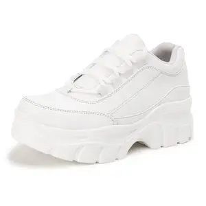 Vendoz Women Casual Stylish White High Heel Sneaker Shoes,6 UK