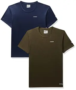 Charged Brisk-002 Melange Round Neck Sports T-Shirt Olive Size 2Xl And Charged Energy-004 Interlock Knit Hexagon Emboss Round Neck Sports T-Shirt Navy Size 2Xl