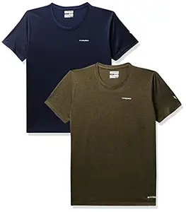 Charged Brisk-002 Melange Round Neck Sports T-Shirt Olive Size 2Xl And Charged Play-005 Interlock Knit Geomatric Emboss Round Neck Sports T-Shirt Navy Size 2Xl