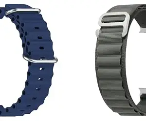 ACM Pack of 2 Watch Strap Slide 42mm 44mm 45mm 46mm 49mm Silicone & Nylon Belt compatible with Cellecor A8 Turbo Smartwatch Classic with Sports Hook Band (Dark Blue/Grey)