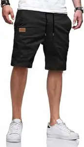 SMOWKLY Men’s Cotton Casual Cargo Shorts | Knee Length Half Pant for Men | Elastic Waist with Drawstring | Regular Fit Shorts | Bermuda Shorts for Men