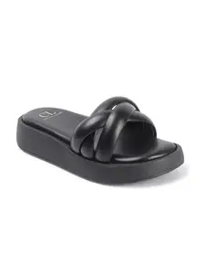 Carlton London Women Black Stylish Slip on Sandal with Platform Heels, Round Toe for Sandal for Casual and Outdoor Use (41)
