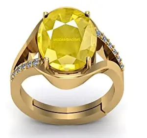 KINSHU GEMS Certified Unheated Untreatet 5.25 Ratti 4.00 Carat A+ Quality Natural Yellow Sapphire Pukhraj Gemstone Gold Plated Ring for Women's and Men's